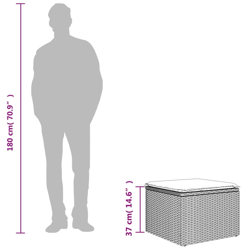 vidaXL Taburete de Jardín con Cojín, Reposapiés con Funda Extraíble, Asiento de Exterior, Taburete para Patio Terraza, Ratán Sintético Gris Claro