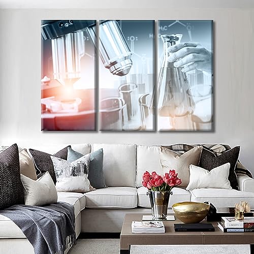 Image of 3 Panels Research and Development Concept Wall Art Medical Laboratory Instruments Microscopes Wall Pictures Giclee Wooden Framed Gallery-Wrapped Ready to Hang (60 inch Wx40 H)