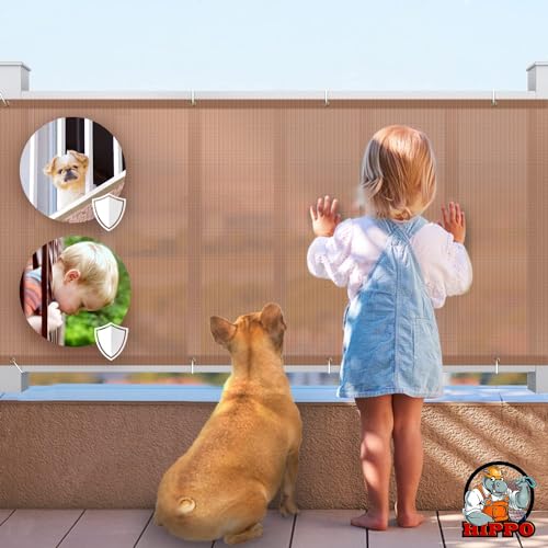Image of HIPPO Baby Safety Net for Balcony Child Protection Stairway Safety Net Railing Guard for Kids Staircase Protector with Tie-Cords Breathable Fabric Indoor Outdoor Use (1.5MTX3MT, Beige-Brown)
