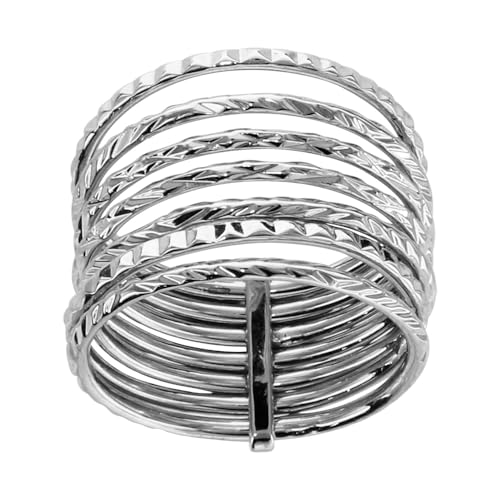 1001 Bijoux Bague argent rhodié (Argent 925‰ + protection Rhodium) semainier diamantée + écrin (offert) + Certificat d'Authenticité Argent 925‰ - tour...