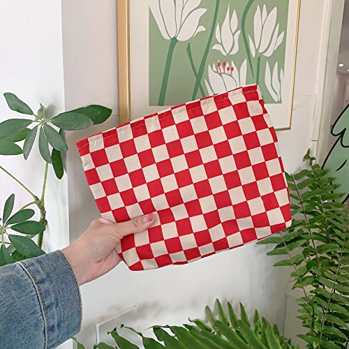 Pazimiik Makeup Bags For Purse Zipper Cosmetic Pouch Large Travel Canvas Make Up Organizer Tool Pouch For Women And Girls,Checkered Red #TOP5