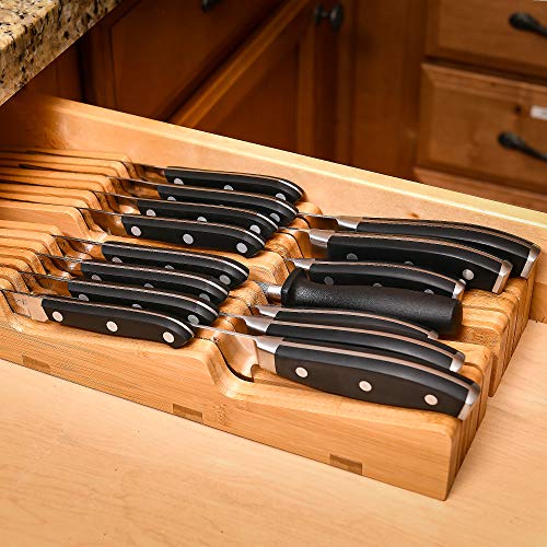 Homemaid Living In-Drawer Bamboo Knife Block Holds 14 Knives Plus a Slot for your Knife Sharpener, Premium Knife Drawer Organizer, Perfect Knife Organizer Drawer Insert or Drawer Knife Holder