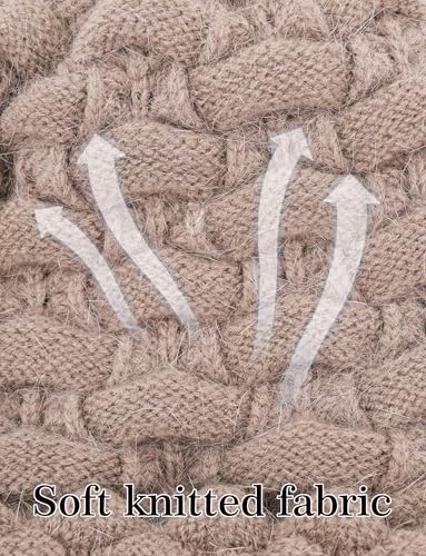 Gorro feminino de inverno quente de tricô para esqui na neve com pompom fofo forrado com lã, Broche,