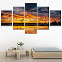 SIGNWIN 5 Panel Canvas Wall Art Skyline Sunset for Home Decorations Ready to Hang - 60