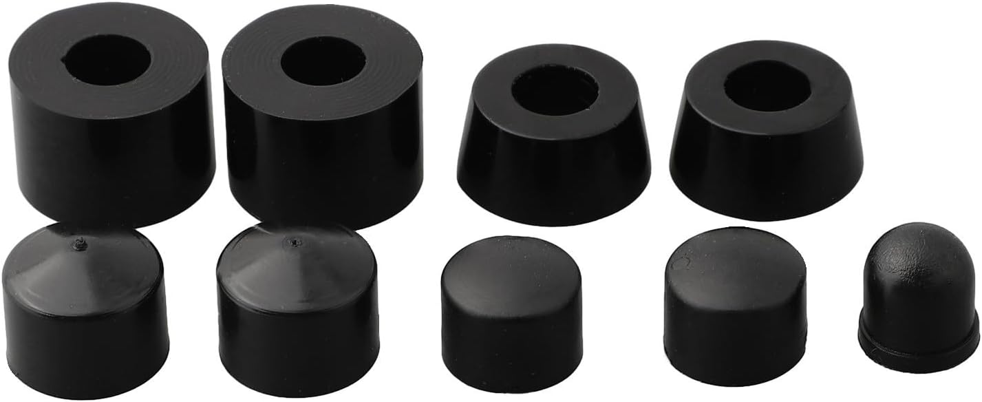 Skateboard Bushing Replacement Set 10 Pack with Conical and Cylindrical PU Bushings, Pivot Cups, Washers for Skateboard Truck Rebuild, Shock Absorber Components(Black)