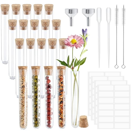 GOTFUN Reagenzgläser - 20 Stück Transparent Kunststoff Reagenzgläser mit Korken für Blumen Liquids Spices DIY 12mm x 75mm (5ml)