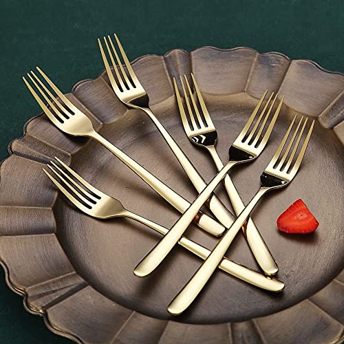 Image of aDai Set of 4 Luxury Gold Cutlery Set - Daily Use Stainless Steel Mirror Finish - 1 Dinner Spoon, 1 Fork, 1 Steak Knife & 1 Fruit Fork for Home, Restaurant & Gifting