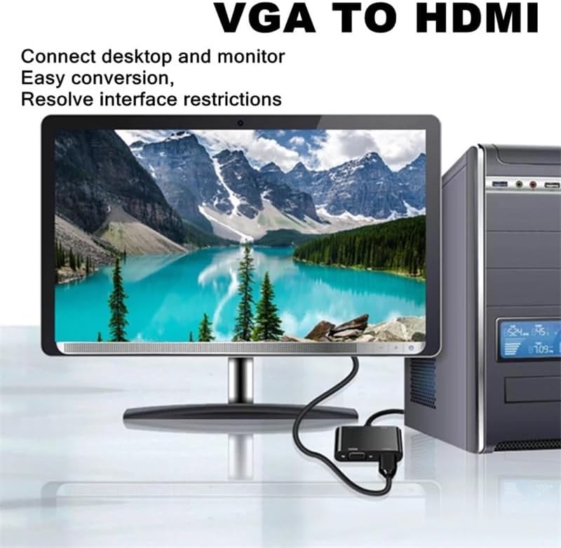 VGA to HDMI Adapter, 1080P Splitter 1 in 2 Output, for Desktop, Laptop, Monitor, Projector, and HDTV