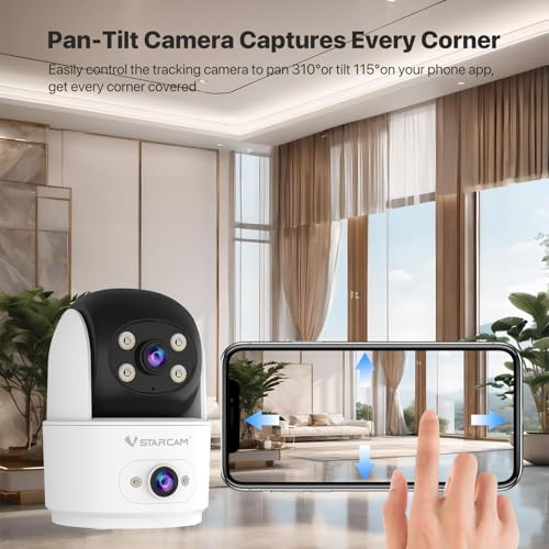 Image of VSTARCAM 2K Dual Camera Indoor Security Cameras, Pet Camera Indoor, Pet /Elderly /Baby Monitor, Color Night Vision, 360 Pan Tilt, Motion Detection, 2-Way Talk, 2.4G WiFi, 24 /7 SD Card Storage