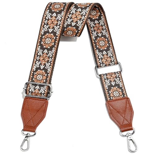 Image of Purse Strap,1.5 inch Leather End Shoulder Strap Adjustable Replacement,Retro Multi-Pattern Crossbody Bag Straps