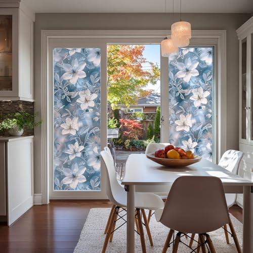 Película de ventana esmerilada con diseño floral blanco 17.5 x 78.7 in miniatura 4