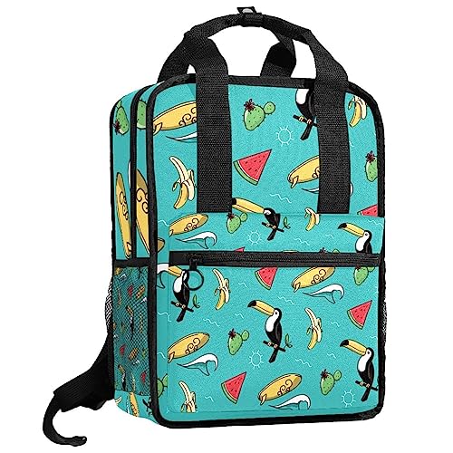Sac à dos toucans et fruits pour enfants, cartable multicolore réglable 35cm