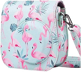 SAIKA Protective & Portable Camera Case Compatible with Fujifilm Instax Mini 9 8 8+ Instant Film Polaroid Cameras with Accessory Pocket and Adjustable Strap - Flamingo