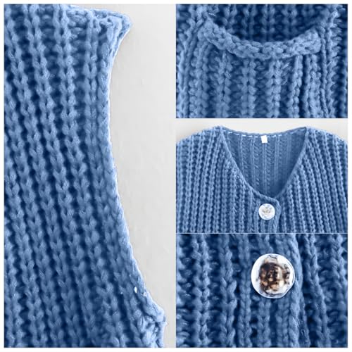 Image of Women's Sleeveless Chunky Knit Cardigan V-Neck Button Down Vest Casual Loose-Fitted Crochet Sweater with Pockets 2024