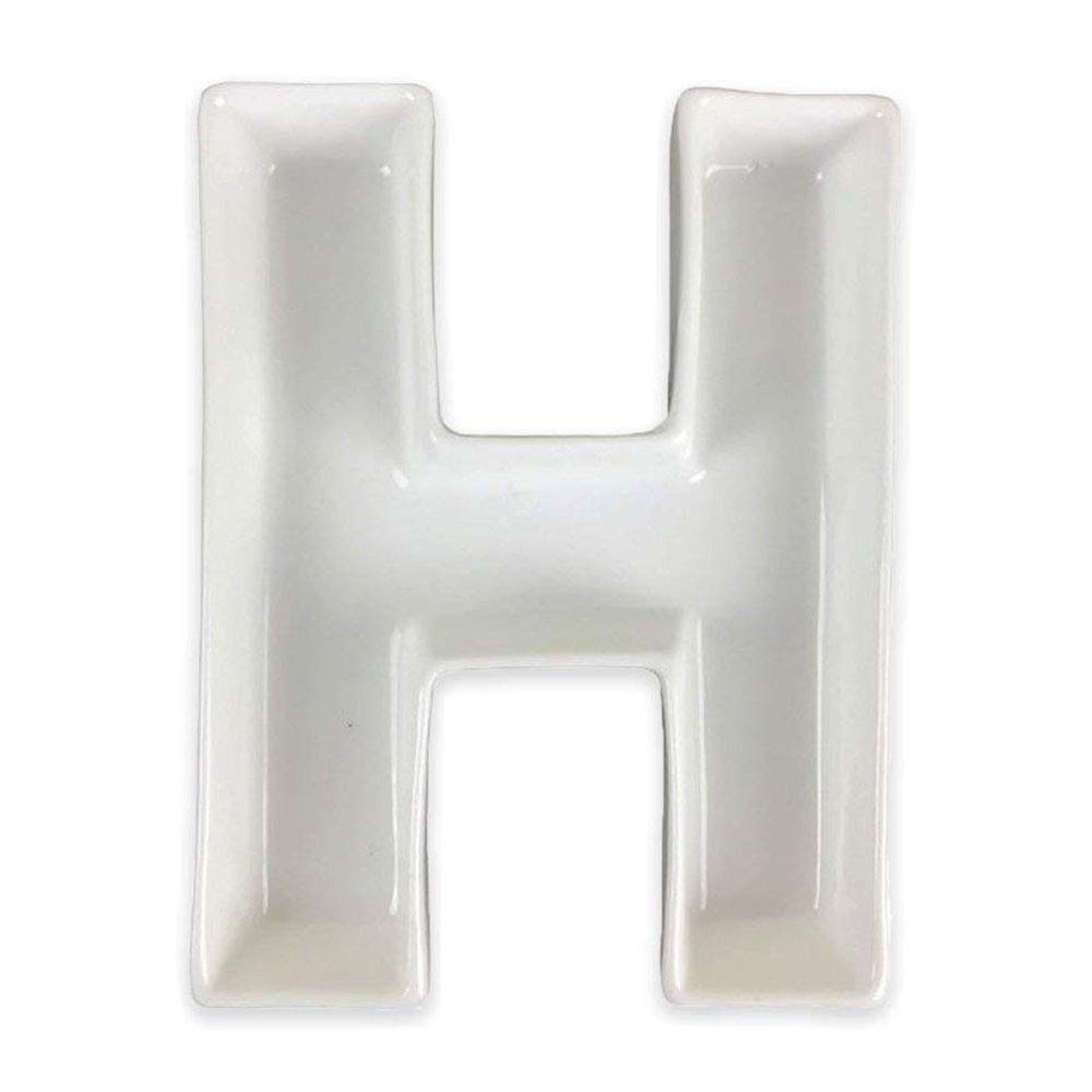 Just Artifacts5.5-Inch White Decorative Ceramic Letter Dish (Letter: H, Length: 5.5 Inches)