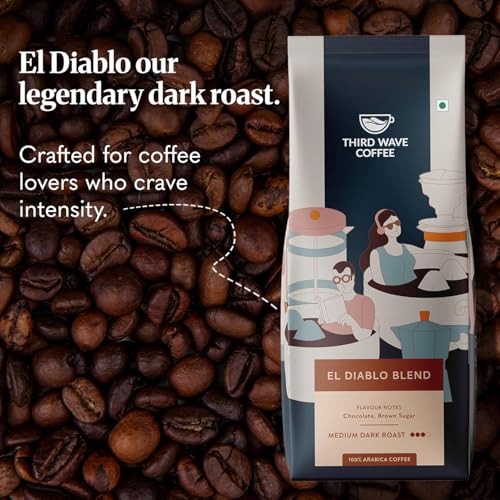 Image of THIRD WAVE COFFEE | El Diablo | 100% Arabica | Medium Dark Roast | Whole Beans | 250 grams (pack of 2) | Pouch