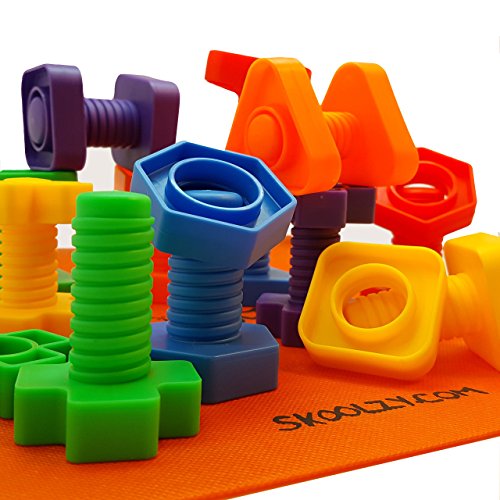 Image of Skoolzy Nuts and Bolts 24 Piece Set Sensory Occupational Therapy STEM Toddler Toys for Kids Develops Fine Motor Skills Boys and Girls Ages 2+ Includes eBook - Original 24 Piece