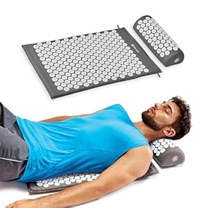Gaiam Acupressure Mat and Pillow Set, Acupuncture Style Massage Mat & Pillow, Relief for Sciatic Nerve, Muscle Tension, Fibromyalgia, Neck, Shoulder & Back Pain, Migraine & Headaches and Insomnia Grey