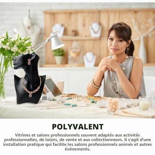 BORDEAG Présentoir à bijoux, collier, mannequin de vitrine - Buste - Présentoir à bijoux - Pour colliers, boucles d'oreilles - Noir – vue 7