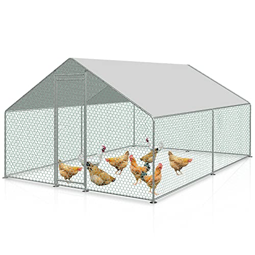 ISOISL Gallinero Exterior 3x3x2m Gallinero con Recinto Caseta para Gallinas de Acero Galvanizado Recubierto en PVC, Gallinero para Exterior para Gallinas