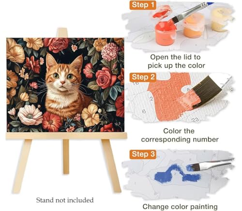 Pintura por numeros adultos regalo original de cumpleanos lienzo DIY de flor y gato kit 6
