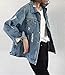 JudyBridal Oversize Denim Jacket for Women Ripped Jean Jacket Boyfriend Long Sleeve Coat Blue L