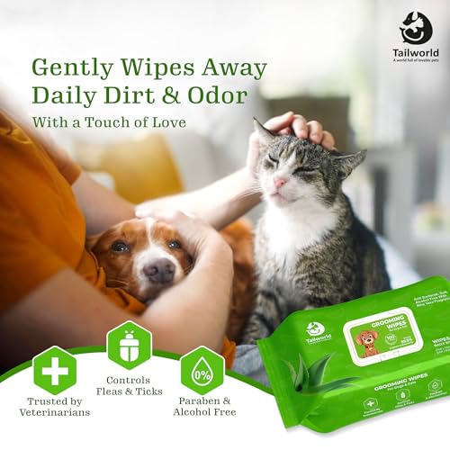 Image of Tailworld Grooming Pet Wet Wipes for Dogs & Cats with Aloe Vera Fragrance | Soft, Anti-Bacterial, Paraben & Alcohol Free Cleansing & Deodorising Wet Tissues | 600 Wipes (Pack of 6)