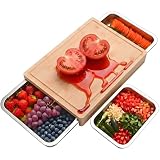 MinteLiv Bambus-Schneidebrett mit Edelstahl-Auffangschale, 40x28,5 cm, 6,8 cm hoch, Rutschsicher mit Gummifüßen&Saftrille, 3-teiligem Snackschalen-Set, Hygienisch&Umweltfreundlich, Küchen-Holzoptik