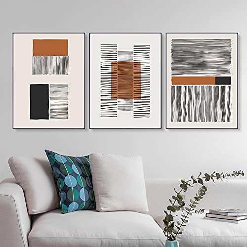 Lienzo decoración salón moderno cuadros abstractos de figuras geométricas negras set de 3 láminas