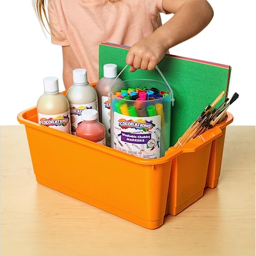 Image of Really Good Stuff Stackable Plastic Book and Organizer Bins for Classroom or Home Use - Sturdy Plastic Baskets in Fun Neon Colors (Set of 4)