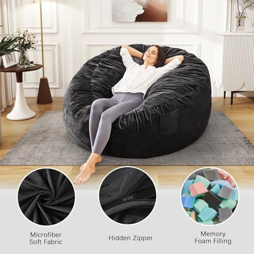 Bean Bag Chairs for Teens - Bean Bag Chair Convertible Bean Bag Bed - Small Beanbag Chair with Micro Fiber Cover/Furniture Foam Filler - Bean Bag Couch Sofa in Bedroom Dorm Room - Youth Carbon Black