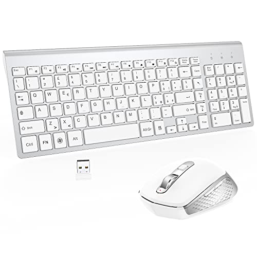 Set Tastiera E Mouse Wireless Retro Bianco, Tasti Rotondi Stile Macchina Da Scrivere, Connessione 2.4 GHz Plug And Play Per PC, Mac, Laptop