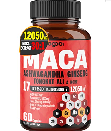 17in1 Maca Extract 30:1 Capsules - Equivalent 12050mg. With Ashwagandha, Ginseng, Tongkat Ali & More - Immune, Mood, Energy Support - 60 Caps - 2 Month Supply