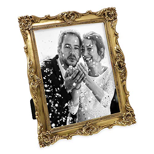 Laura Ashley 8X10 Gold Ornate Textured Hand-Crafted Resin Picture Frame With Easel & Hook For Tabletop & Wall Display, Decorative Floral Design Home Decor, Photo Gallery, Art, More (8X10, Gold) #TOP4