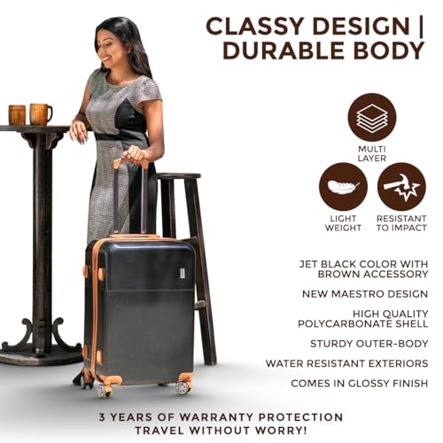 Image of Mode Maestro | Hard-Sided Polycarbonate Trolley Suitcase | 360 8-Wheel Easy Drag| Light-Weight | TSA Lock |3-Yr Warranty | Cabin Luggage Bag 20in (55cm (S), Black)
