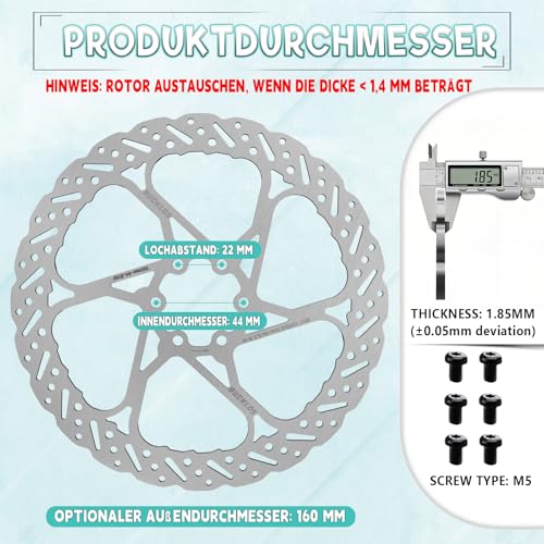AEYINO Bremsscheibe 203mm Bremsscheibe 6 Loch,Edelstahl Fahrrad Bremsscheiben mit 6 Schrauben für Mountainbikes, Rennräder, E-Bikes und BMX-Räder(203-1pc)