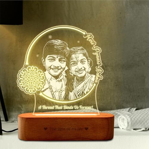 Image of ZOCI VOCI Rakshabandhan Gift for Sister, Cousin Or Sibling Acrylic Personalized Engraved LED Photo Lamp - | Unique Rakhi Gift for Brother (Threads of Love, Lamp Only)