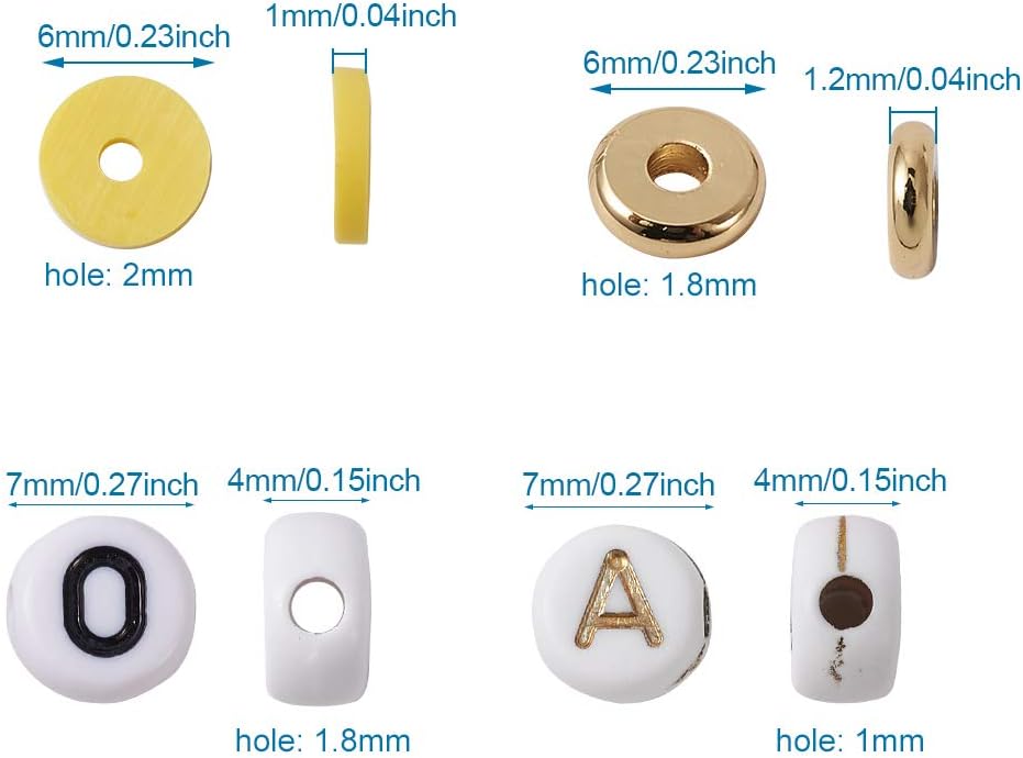 Pandahall 4560pcs 6mm Flat Round Polymer Clay Disc Beads Kits 12colors Heishi Loose Beads with Acrylic Alphabet Pony Beads Brass Spacer Beads for Bohemian Jewelry Making