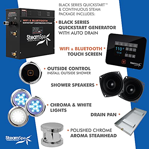 Image of Steam Shower Generator Kit System | Polished Chrome + Self Drain Combo| Enclosure Steamer Sauna Spa Stall Package|Touch Screen Wifi App /Bluetooth Control Panel |4.5 kW Raven | RVB450CH-A