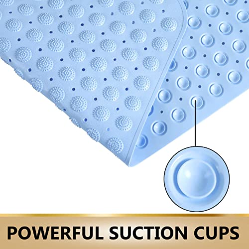 Image of TurtleGrip Anti-Slip Shower Mat, 100x40 cm Accu-Pebble (Blue), Anti-Skid Extra Large Bath Mat with Suction Cups, Machine Washable Bathroom Mats with Drain Holes