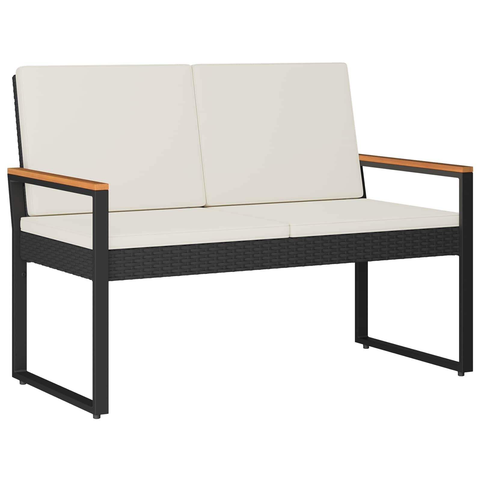 Ławka Ogrodowa Polirattan 107 x 61 x 80 cm | Stalowa Rama Proszkowo Malowana, Poduszki Z Pianką, Regulowane Podkładki, Odporna Na UV