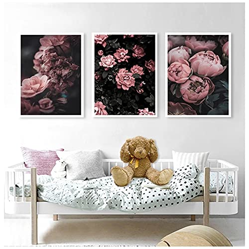 Impression Pivoine Rose pour salon triptyque mural de style nordique 70x100 cm sans cadre