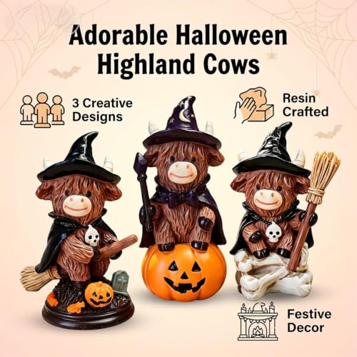 Vaca de las Tierras Altas bruja de resina para decorar la chimenea en Halloween 3