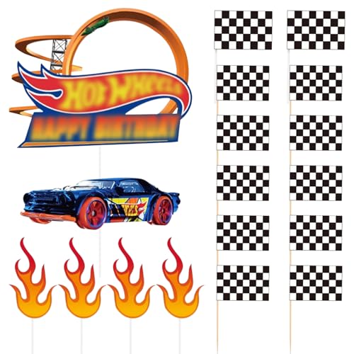 TYFGRT 8 Piezas De Inserciones para Pasteles De Carreras, 10 Piezas De Inserciones De Banderas De Carreras, Juego De Decoración para Pasteles De Cumpleaños