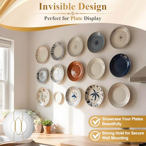 Image of 5 pcs 6 Inch Plate Hangers for the Wall, Suitable for 5.5-6.5 inch Plate | Invisible Decorative Wall Plate Hangers, Stainless Steel Plates Walls Hanger for Display Hooks