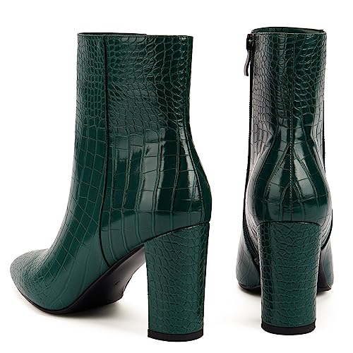 Modatope Boots For Women Ankle Boots Chunky High Heel Short Boots Shoes Sexy Dress Boots With Side Zipper Mid-Calf Boots Point Toe Green Work Boots Size 9.5 #TOP3