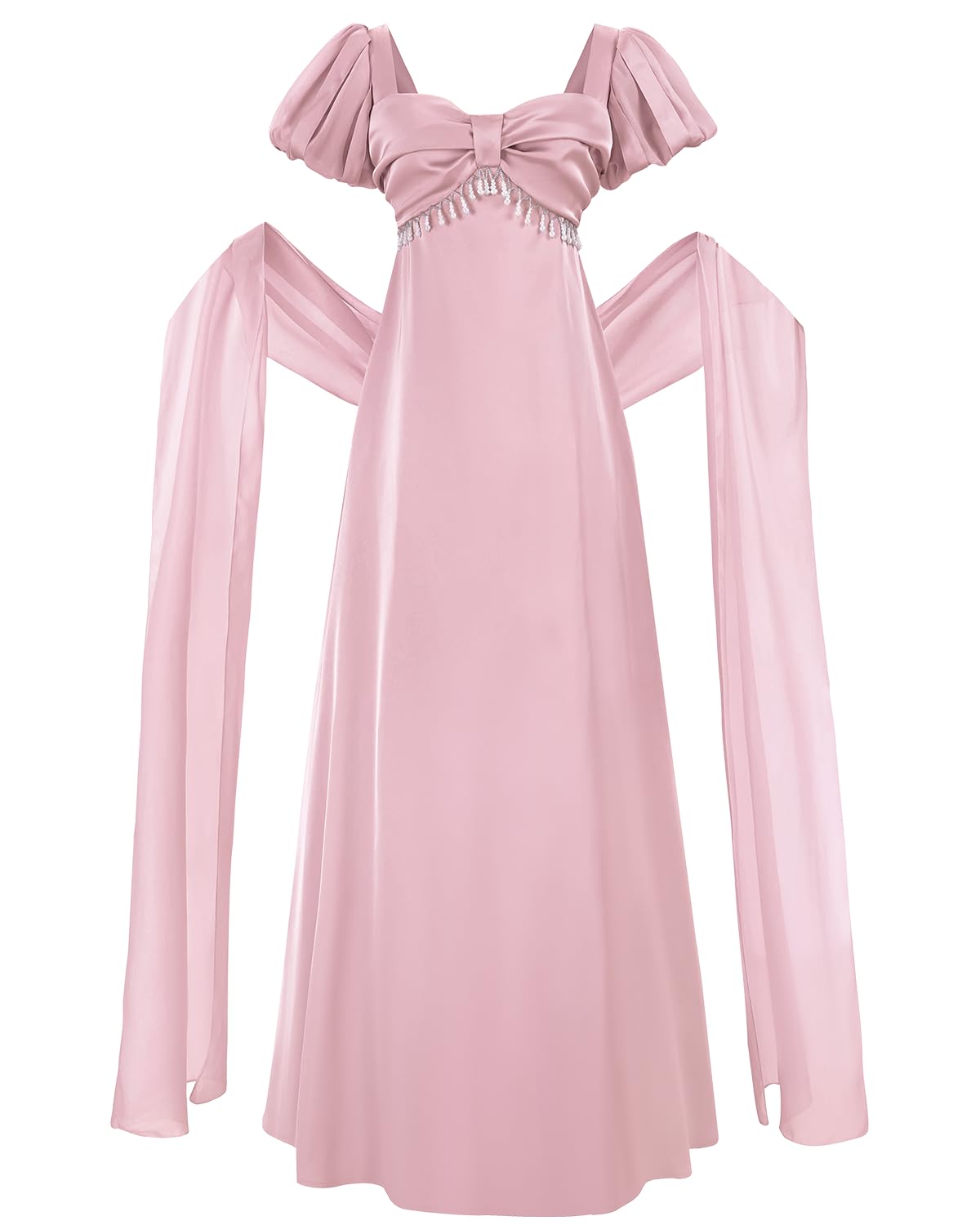 CR ROLECOS Regency Dress Women Satin Regency Costume Empire Waist Tea Party Dress Victorian Gown with Shawl Pink XXL