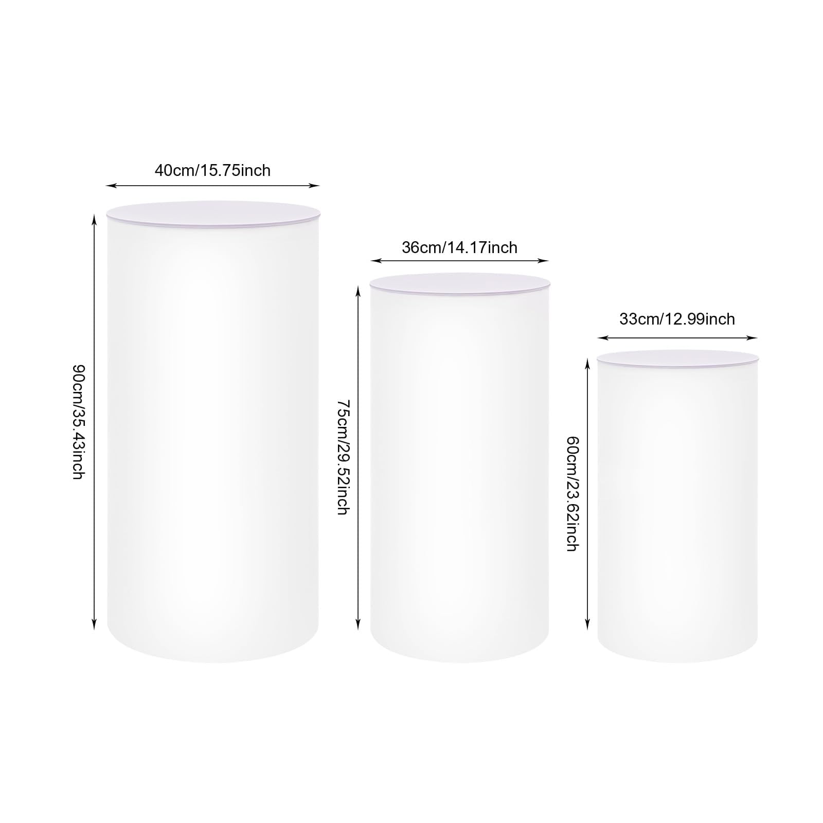 Set di 3 piedistalli cilindrici in PVC bianco e acrilico, robusto supporto per torta nuziale, durevole, impilabile, grande portata fino a 29 kg, ideale per matrimoni, feste ed eventi