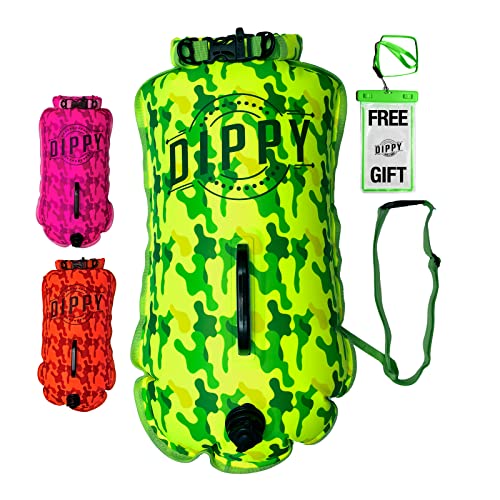 DIPPY Swim Buoy for Open Water Swimmers | 28L Waterproof Bag | Tow Float Swim Bubble for Adults | Triathlon Dry Bag | Wild Swimming Float | Swimmer Safety Gear | Drybag Swimming Accessories