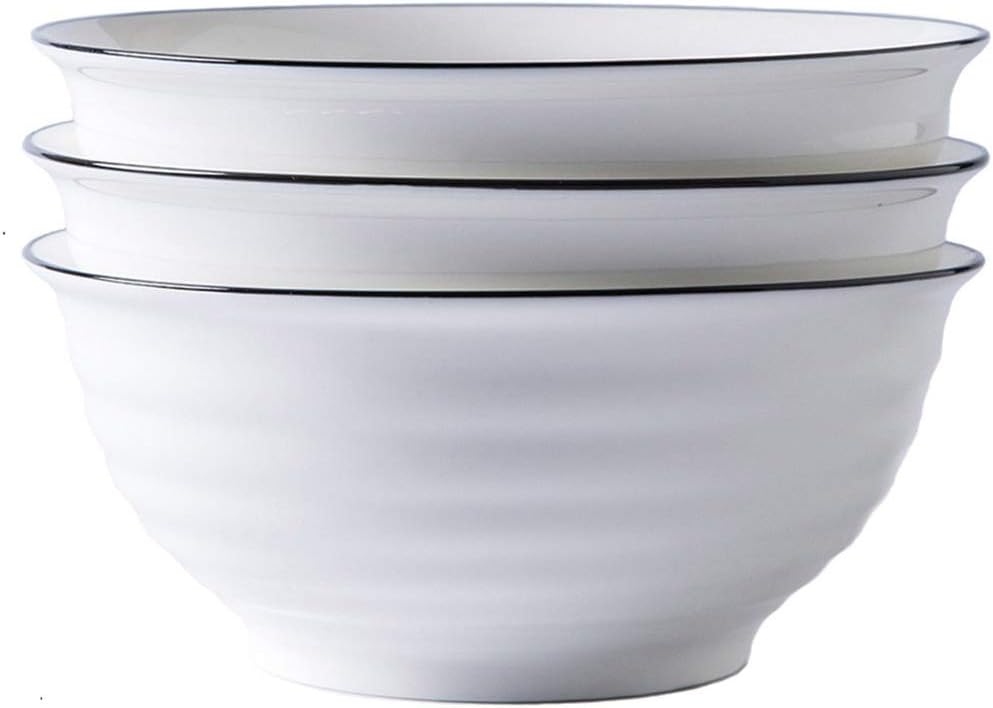 Hoteck Salad Bowl 3-Pack-55 Oz, Large Soup Bowls Thread Round White, Porcelain Serving Bowl-Sets for Salad,Pasta and Cereal